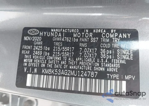 2021 Hyundai Kona Electric Ultimate z USA, uszkodzony, nr VIN KM8K53AG2MU124787